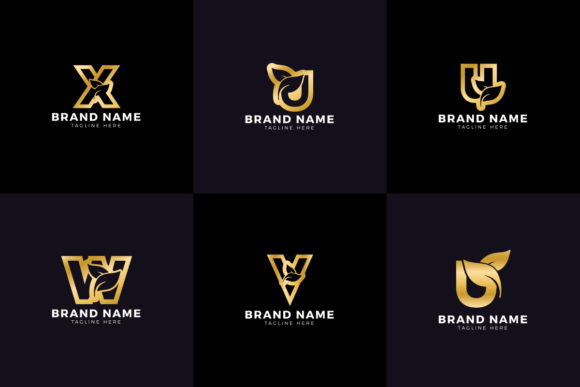 Enhancing Brand Identity with the Gold Color Leaf and Letter Mark Logo Set